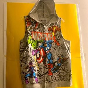 Marvel Hooded Sleeveless Vest Color Graphics Front Zip Up White Black Comics Bck